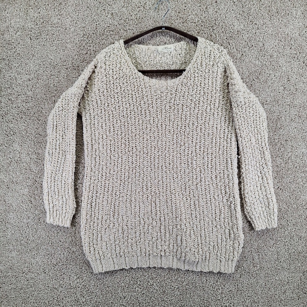 Mizumi Sweater Womens Medium Beige Chunky Knit Pullover Long Sleeve Cozy